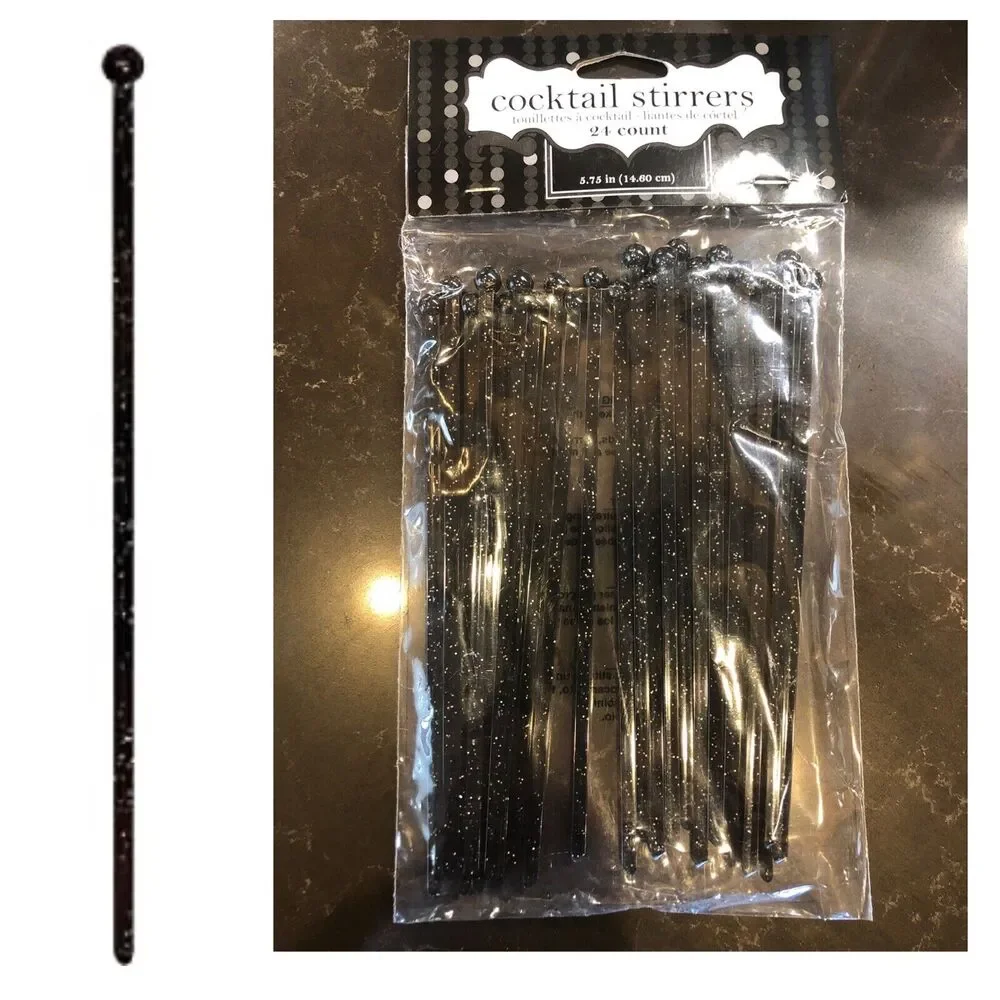 24 Glitzy black glitter Glitz cocktail‎ stirrers Party Decor Drink Stir Sticks